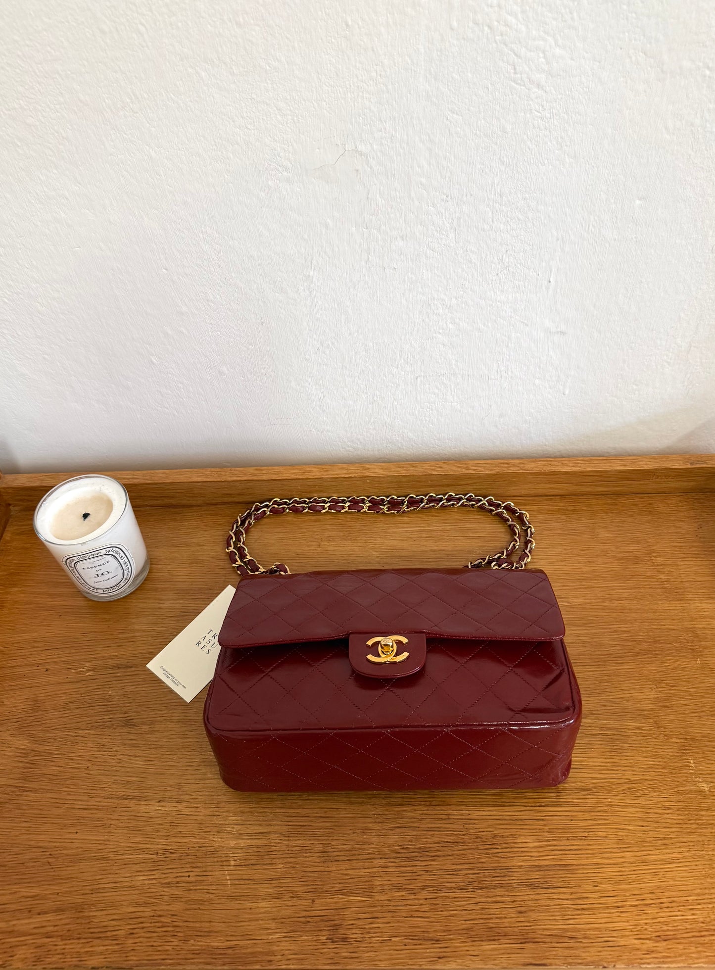CHANEL CLASSIC DOUBLE FLAP BAG MEDIUM 24K GOLD BORDO RED