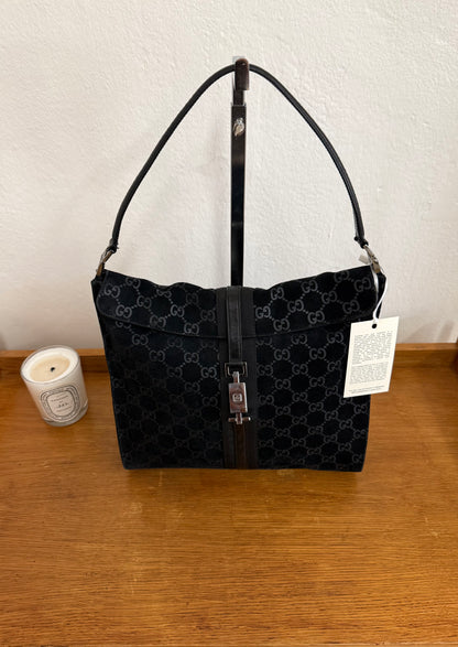 GUCCI JACKIE GG MONOGRAM SUEDE SHOULDER BAG BLACK TOM FORD