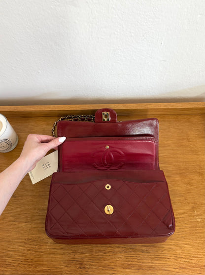 CHANEL CLASSIC DOUBLE FLAP BAG MEDIUM 24K GOLD BORDO RED