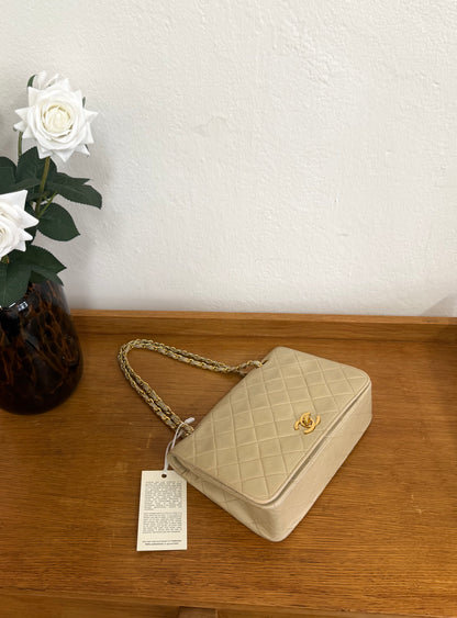 CHANEL FULL FLAP TWIST LOCK 24k GOLD BEIGE