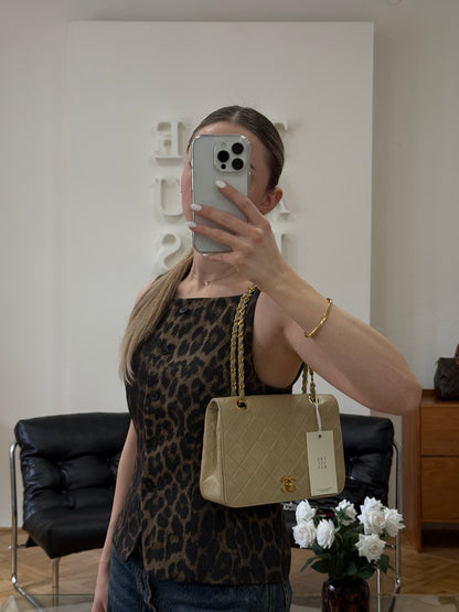 CHANEL FULL FLAP TWIST LOCK 24k GOLD BEIGE