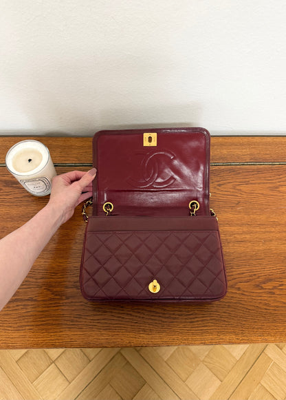 CHANEL FULL FLAP TWIST LOCK 24k GOLD BURGUNDY