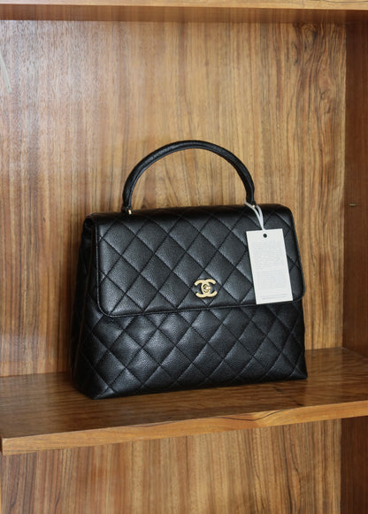 CHANEL MATELASSE CAVIAR KELLY BLACK 24K GOLD HW