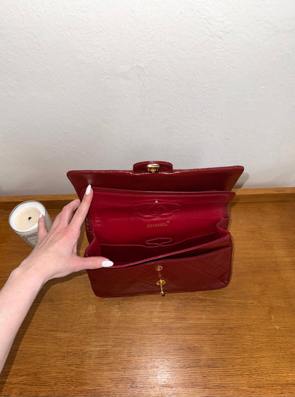 CHANEL CLASSIC DOUBLE FLAP BAG MEDIUM 24K GOLD BORDO RED