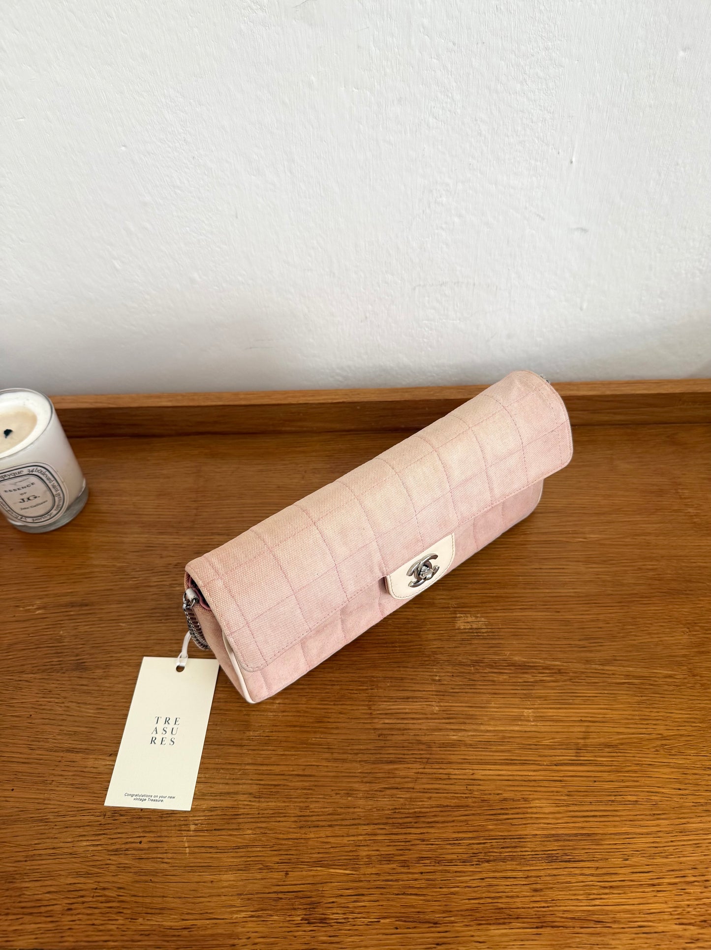 CHANEL EAST WEST CHOCOLATE BAR PINK DENIM