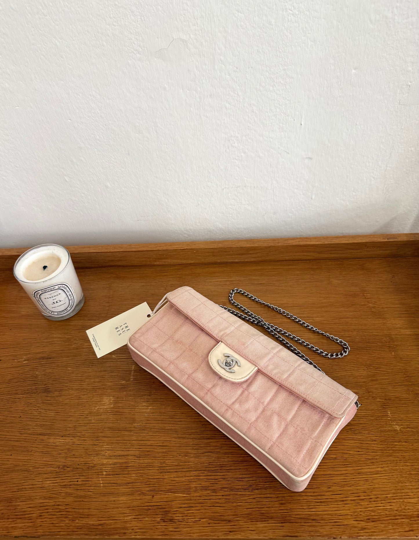 CHANEL EAST WEST CHOCOLATE BAR PINK DENIM