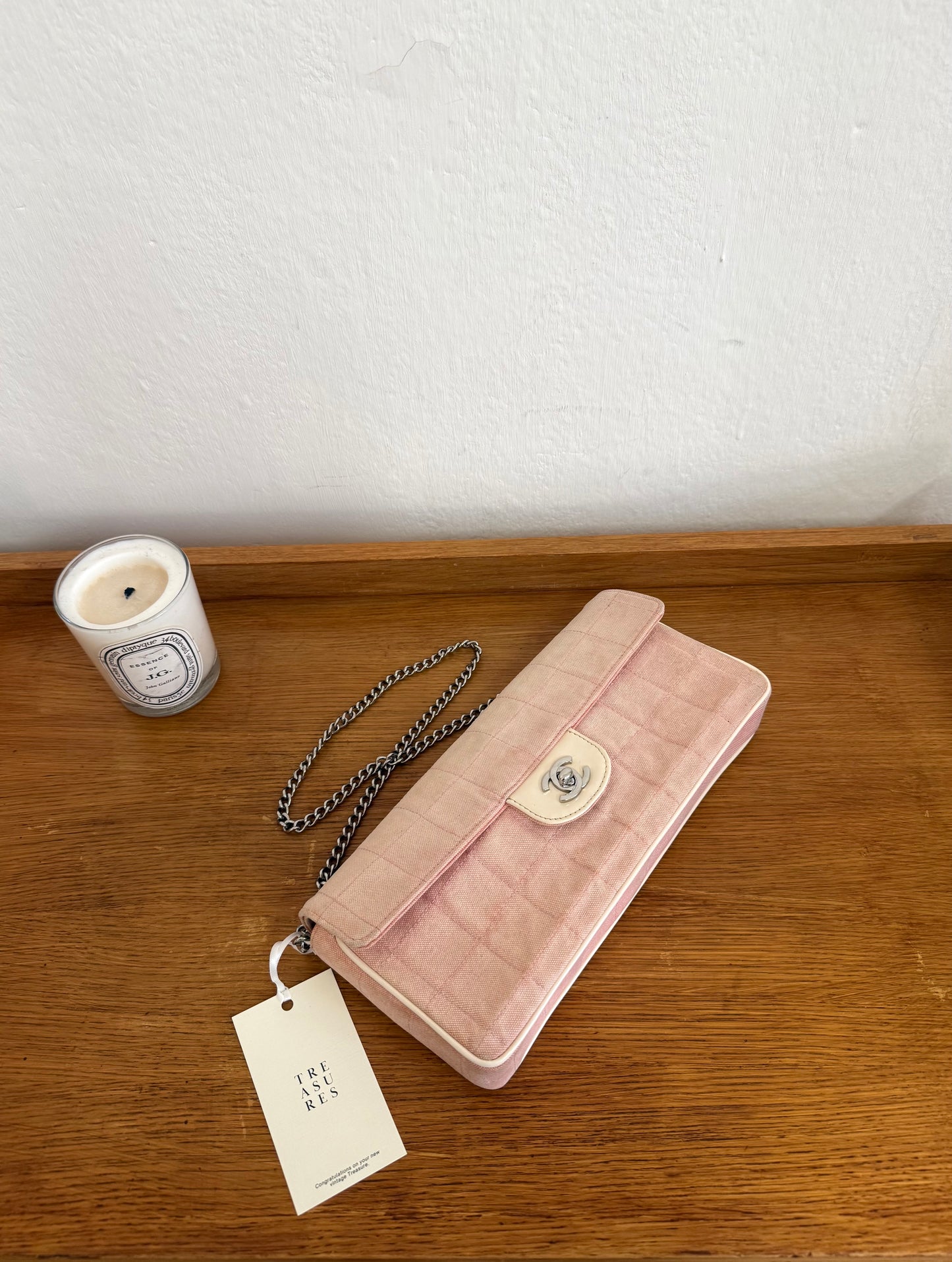 CHANEL EAST WEST CHOCOLATE BAR PINK DENIM