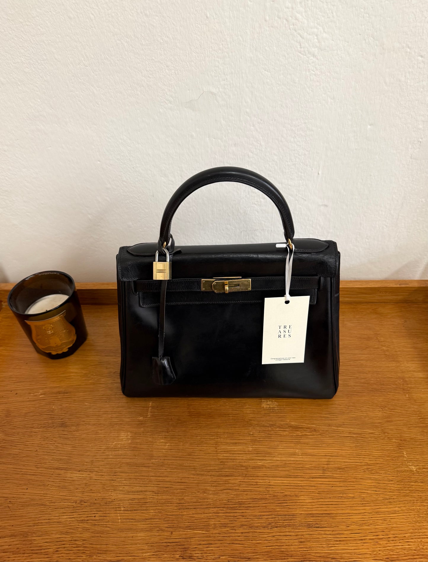 HERMES KELLY 28 BOX CALF BLACK 1965 U stamp