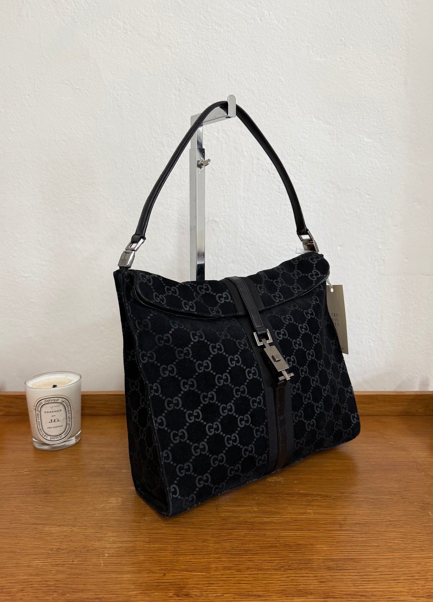 GUCCI JACKIE GG MONOGRAM SUEDE SHOULDER BAG BLACK TOM FORD