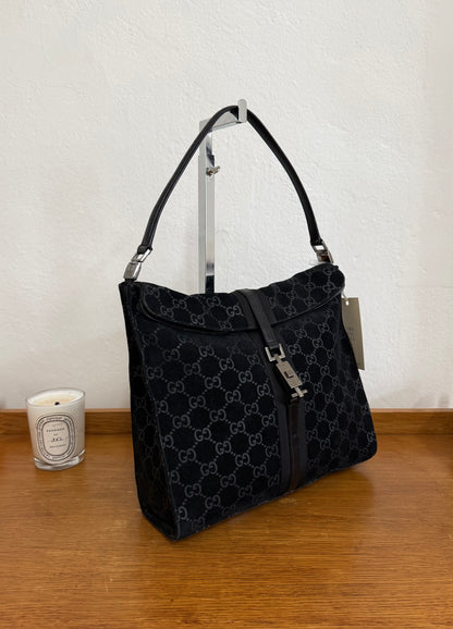 GUCCI JACKIE GG MONOGRAM SUEDE SHOULDER BAG BLACK TOM FORD