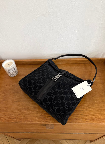 GUCCI JACKIE GG MONOGRAM SUEDE SHOULDER BAG BLACK TOM FORD