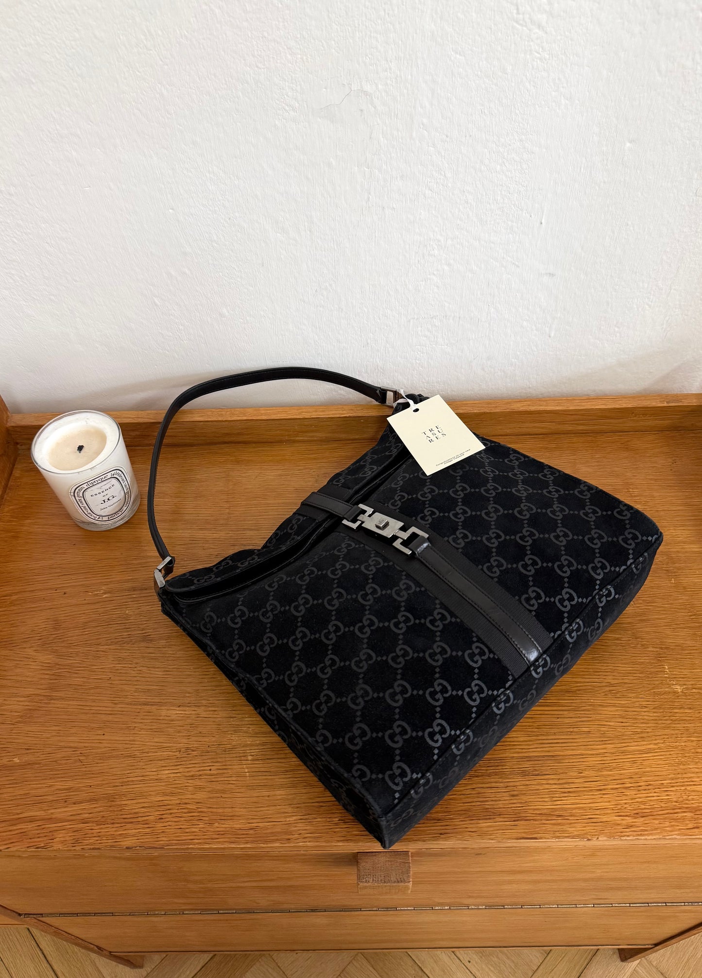 GUCCI JACKIE GG MONOGRAM SUEDE SHOULDER BAG BLACK TOM FORD