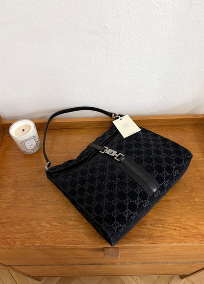 GUCCI JACKIE GG MONOGRAM SUEDE SHOULDER BAG BLACK TOM FORD