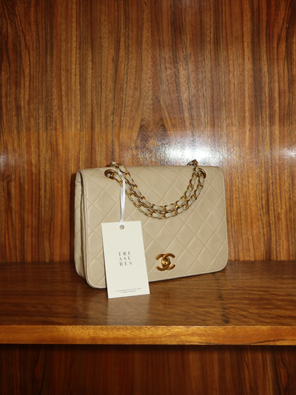 CHANEL FULL FLAP TWIST LOCK 24k GOLD BEIGE