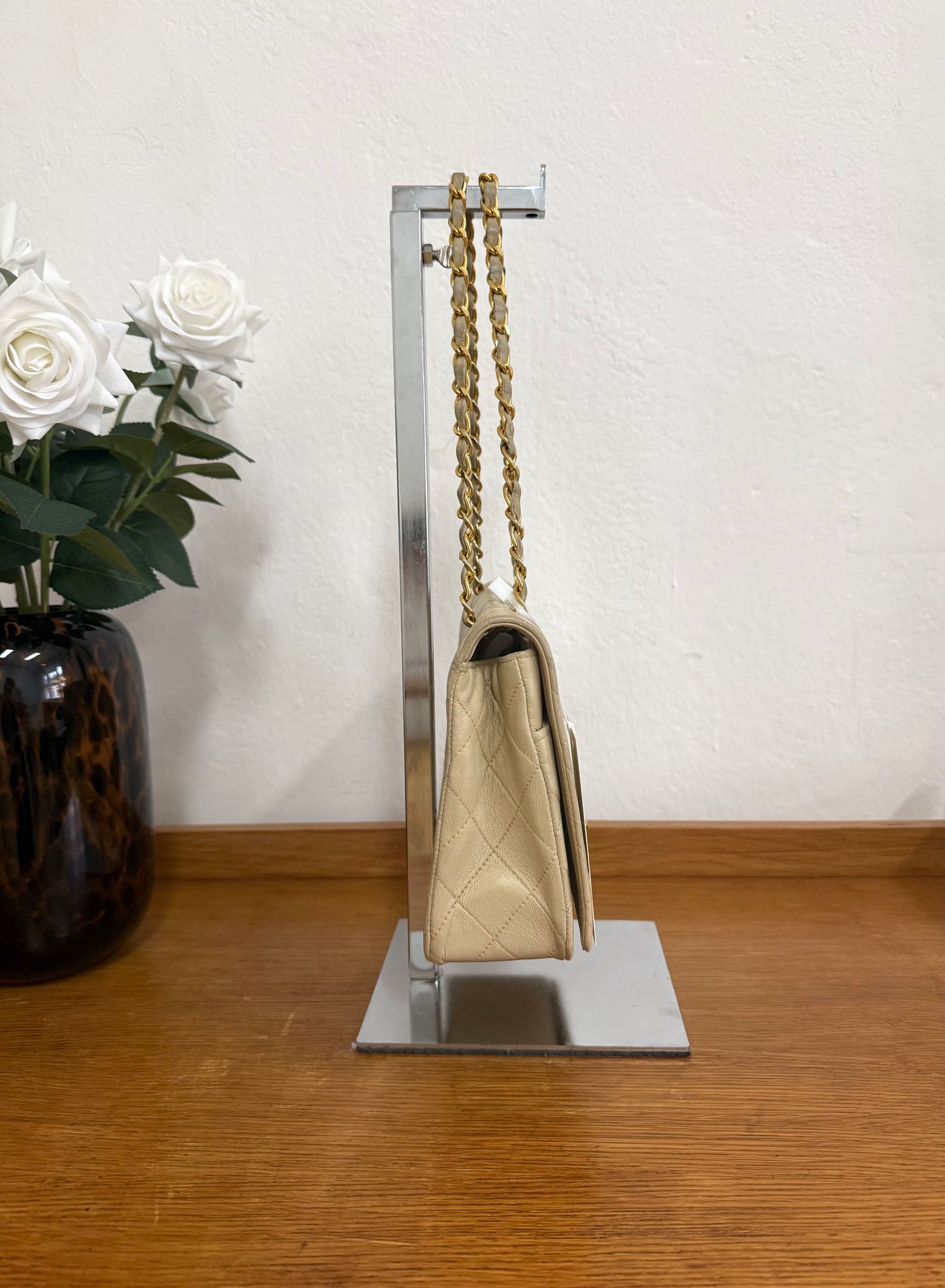 CHANEL FULL FLAP TWIST LOCK 24k GOLD BEIGE