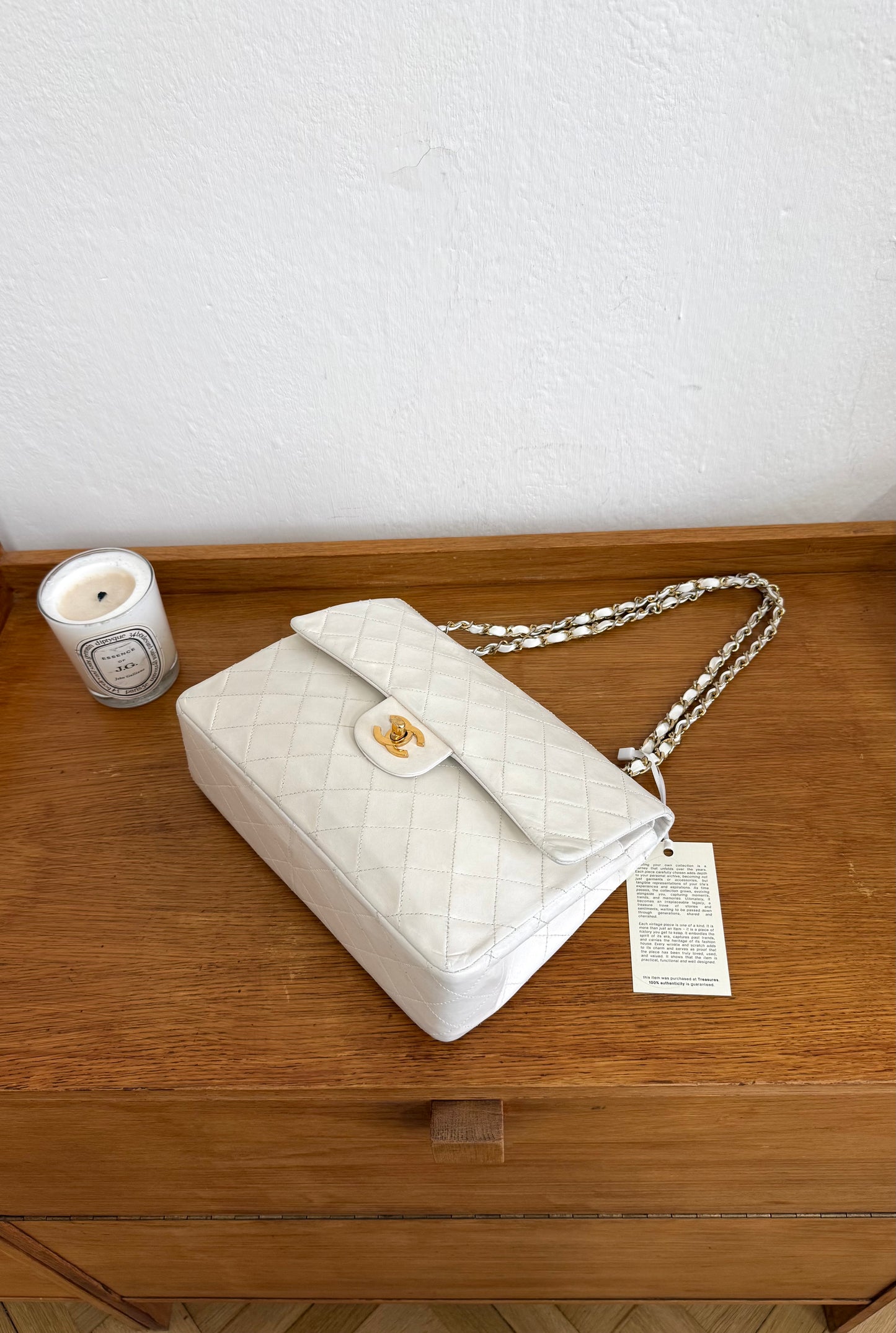 CHANEL CLASSIC DOUBLE FLAP BAG WHITE MEDIUM TALL 24K GOLD