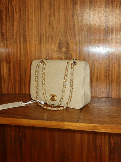 CHANEL FULL FLAP TWIST LOCK 24k GOLD BEIGE