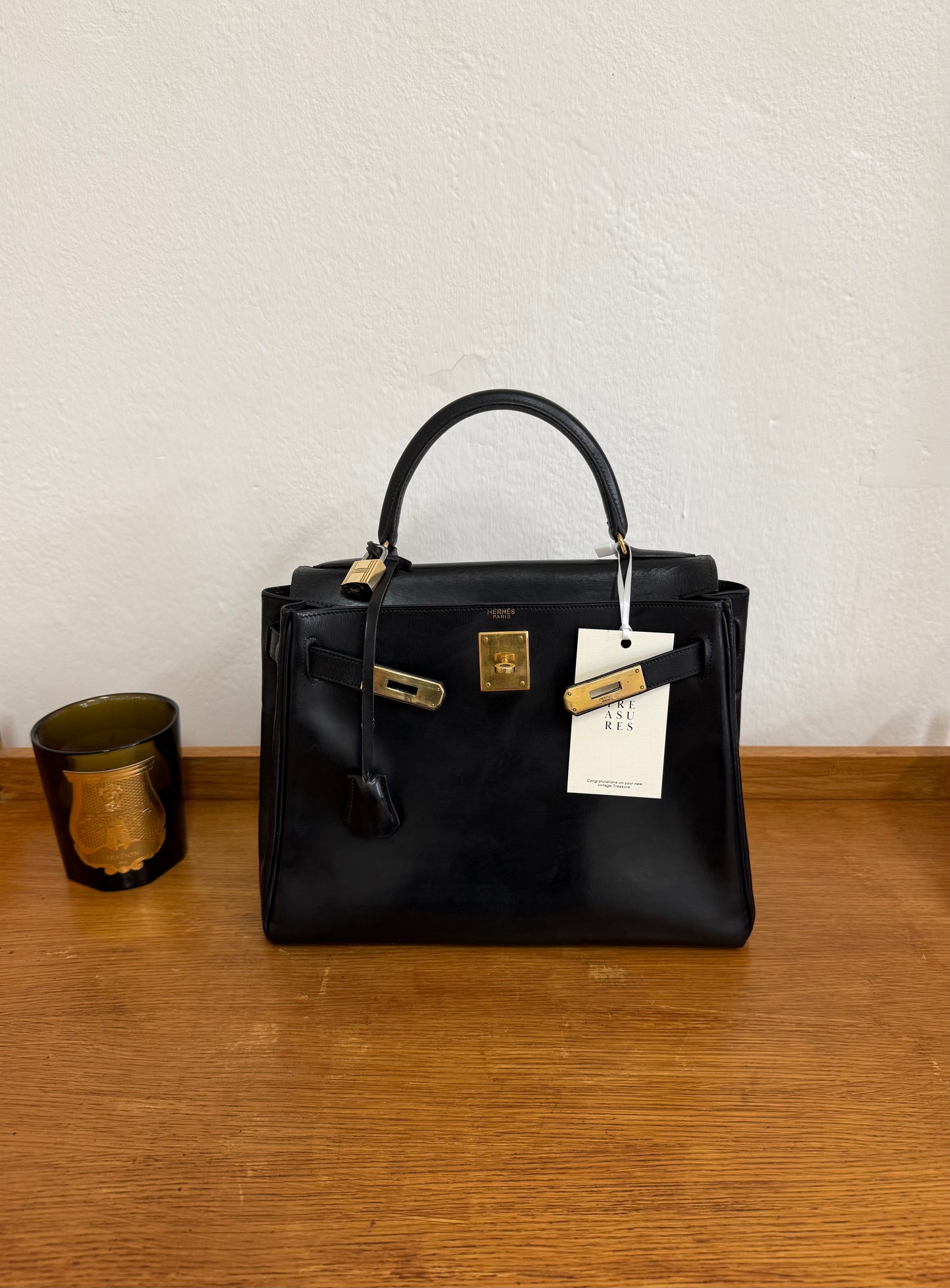 HERMES KELLY 28 BOX CALF BLACK 1965 U stamp
