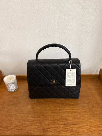 CHANEL MATELASSE CAVIAR KELLY BLACK 24K GOLD HW