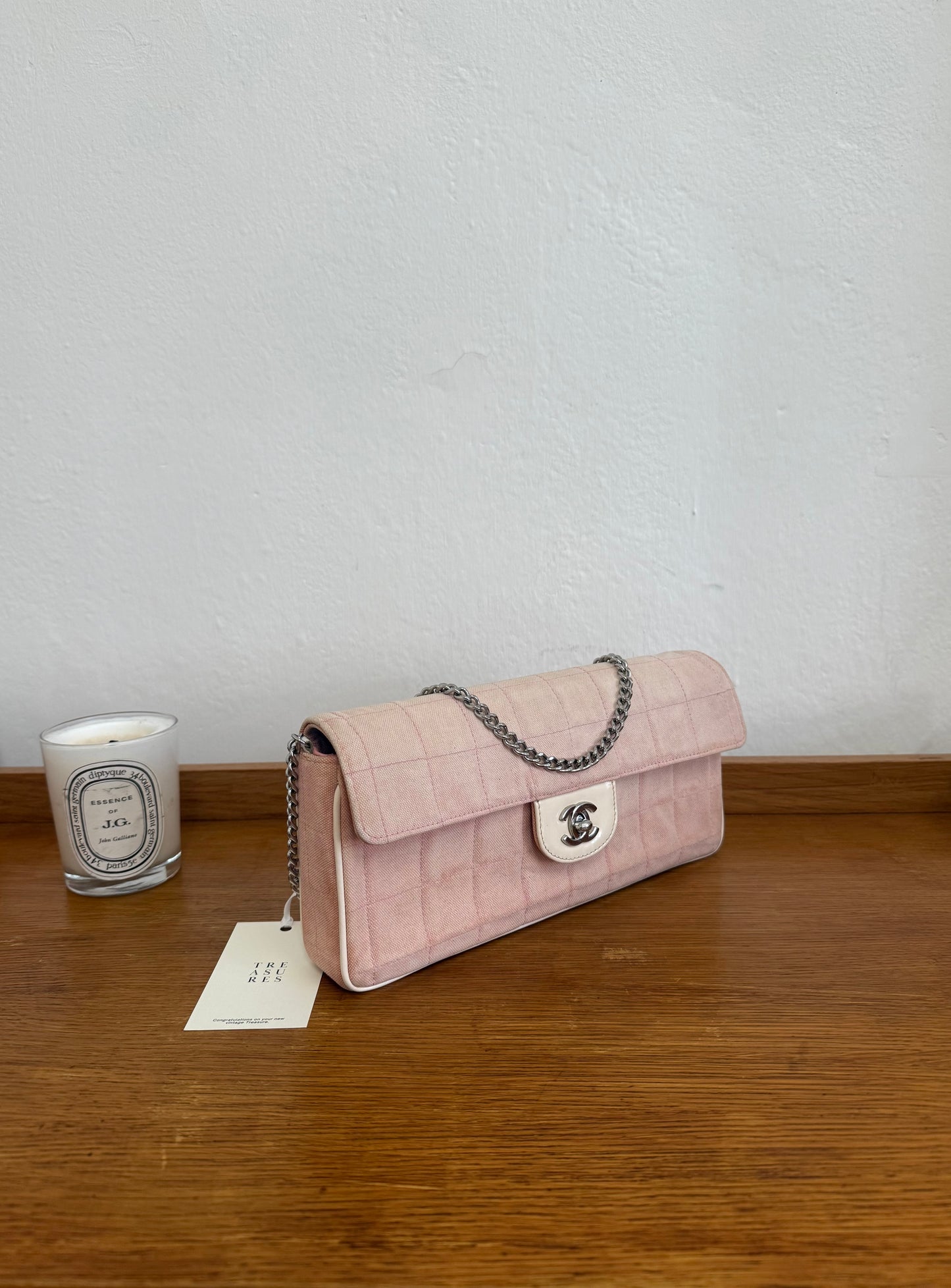 CHANEL EAST WEST CHOCOLATE BAR PINK DENIM