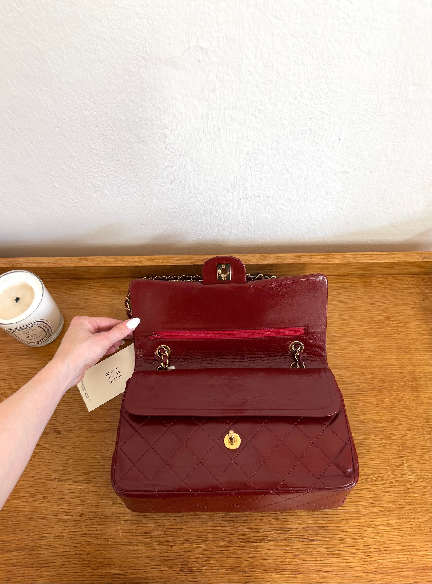 CHANEL CLASSIC DOUBLE FLAP BAG MEDIUM 24K GOLD BORDO RED