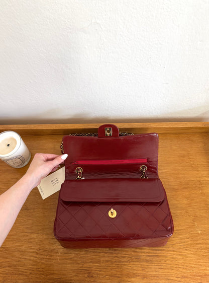 CHANEL CLASSIC DOUBLE FLAP BAG MEDIUM 24K GOLD BORDO RED