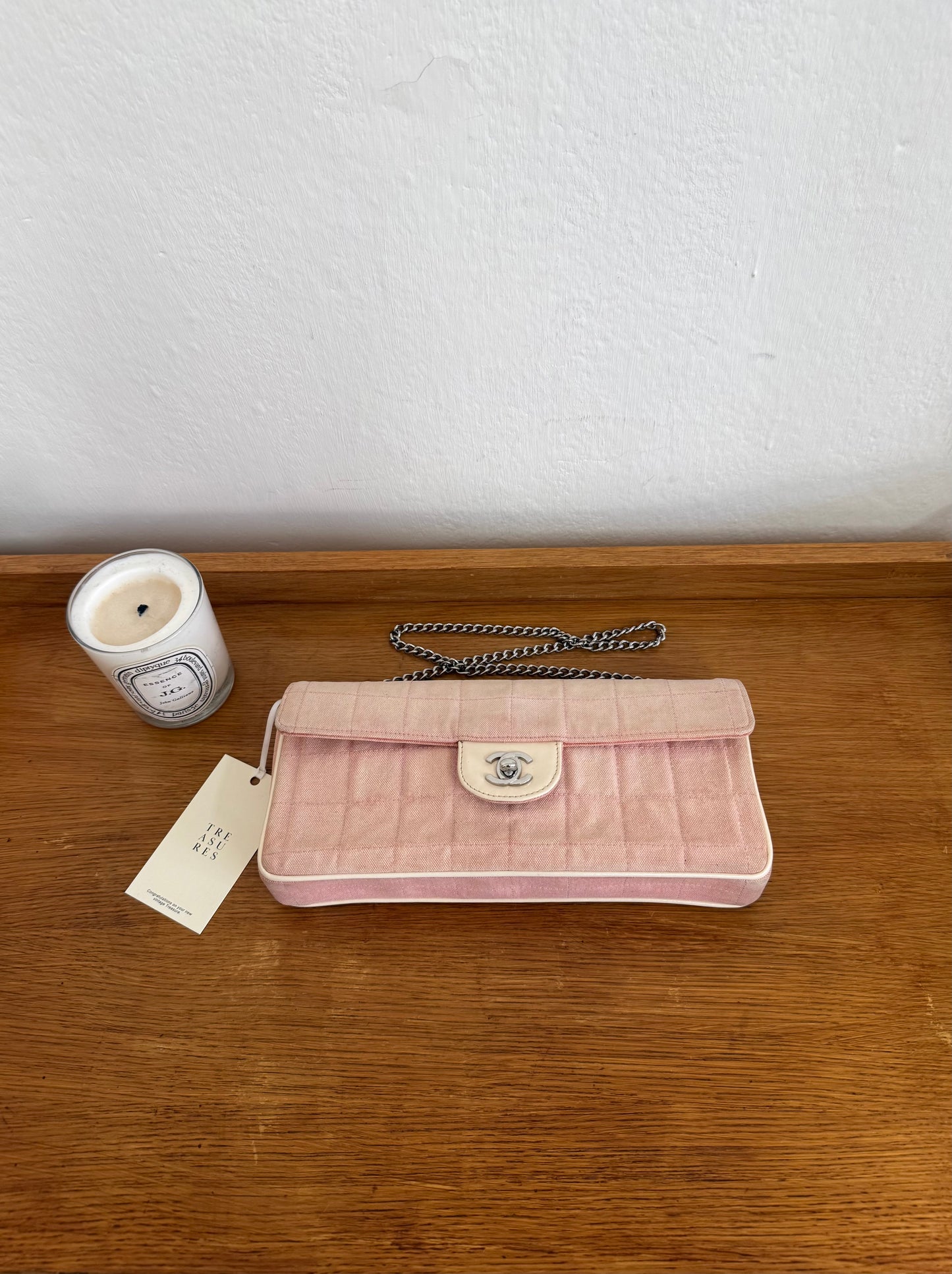 CHANEL EAST WEST CHOCOLATE BAR PINK DENIM
