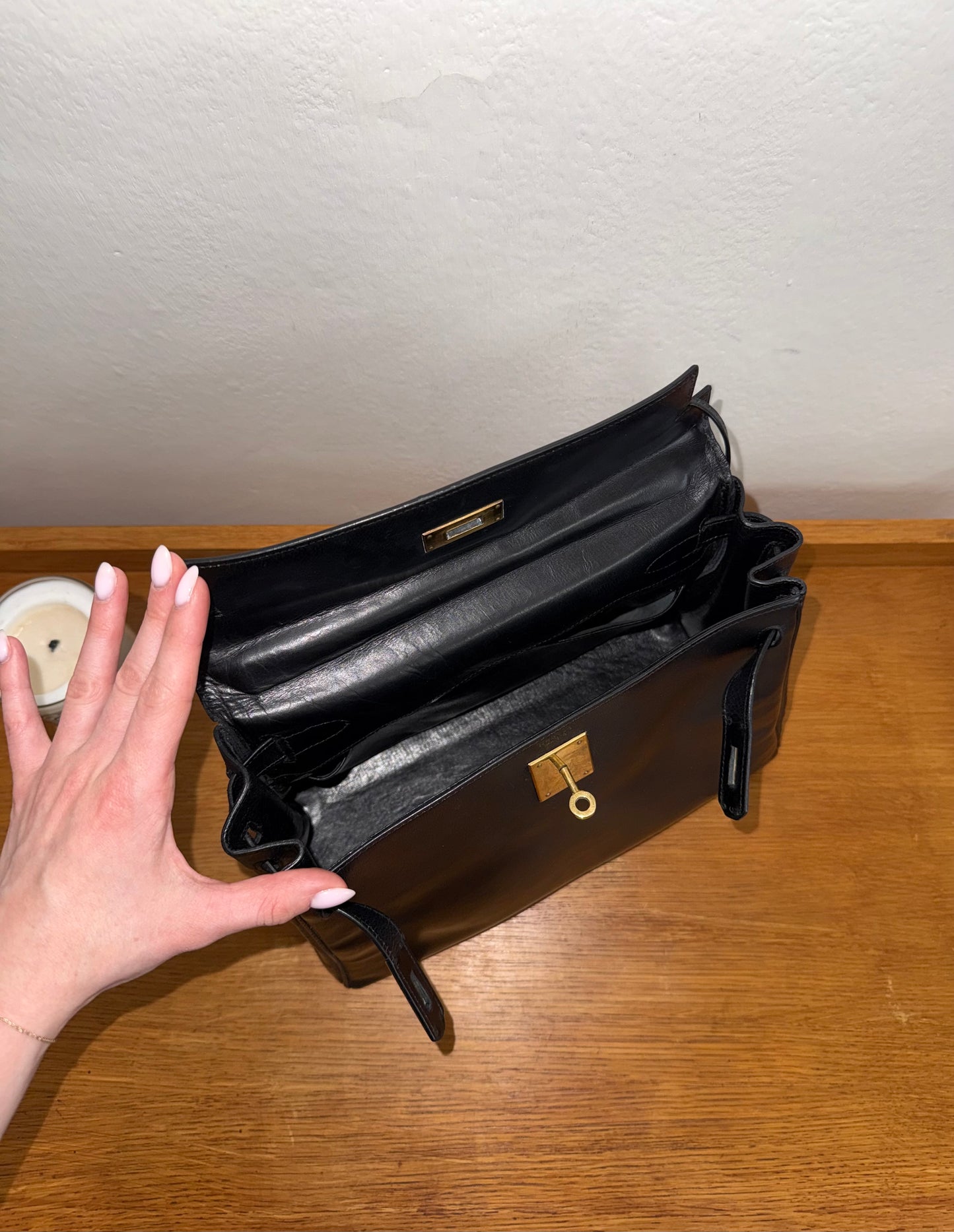HERMES KELLY 28 BOX CALF BLACK 1959 O stamp