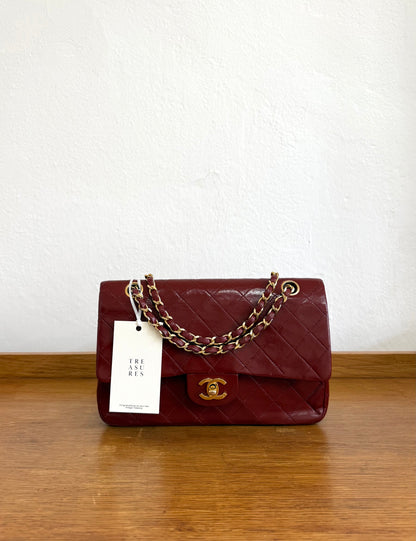 CHANEL CLASSIC DOUBLE FLAP BAG MEDIUM 24K GOLD BORDO RED