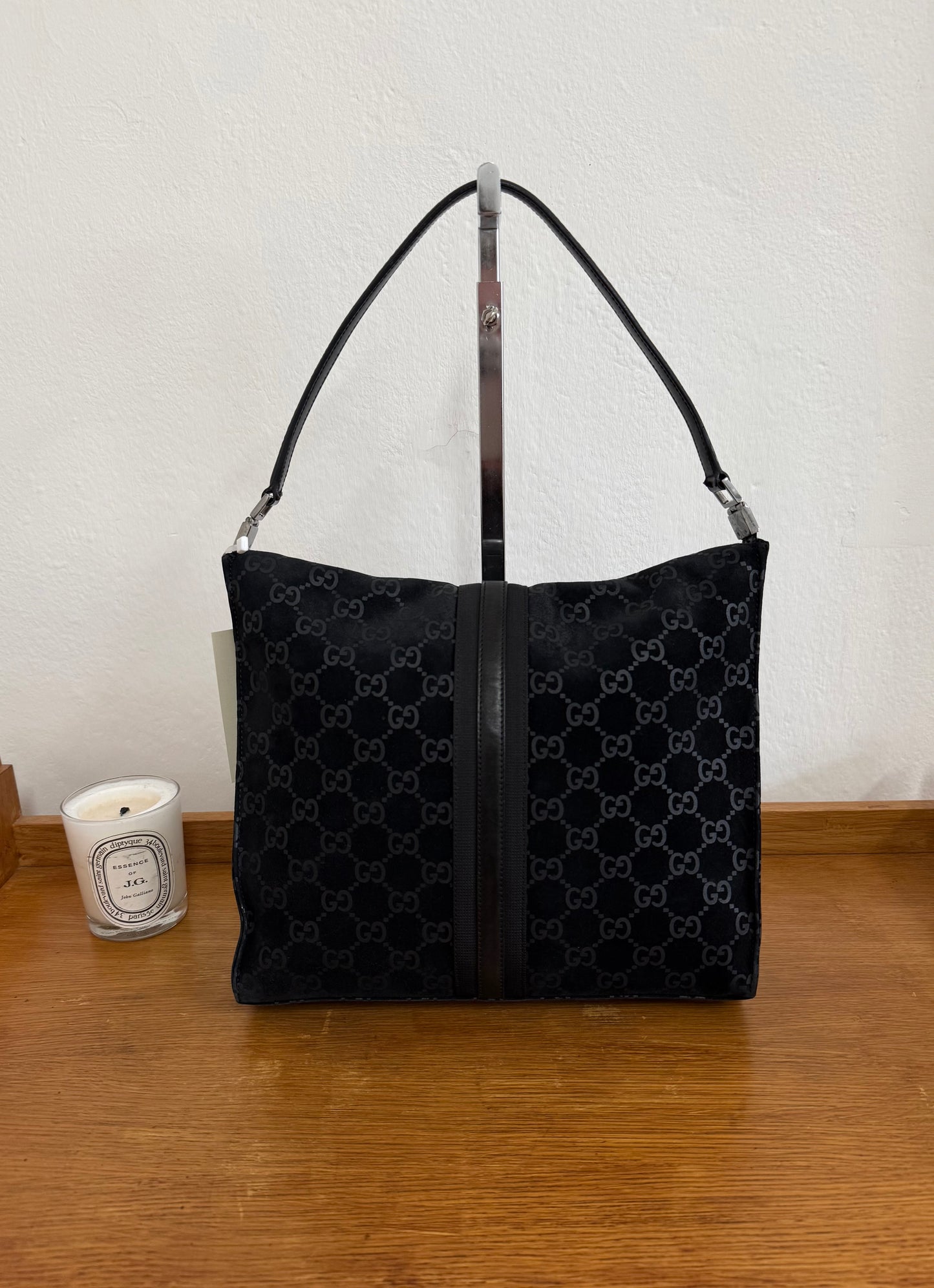 GUCCI JACKIE GG MONOGRAM SUEDE SHOULDER BAG BLACK TOM FORD
