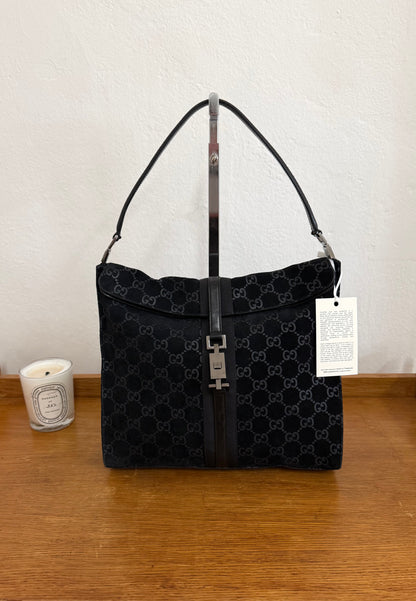 GUCCI JACKIE GG MONOGRAM SUEDE SHOULDER BAG BLACK TOM FORD