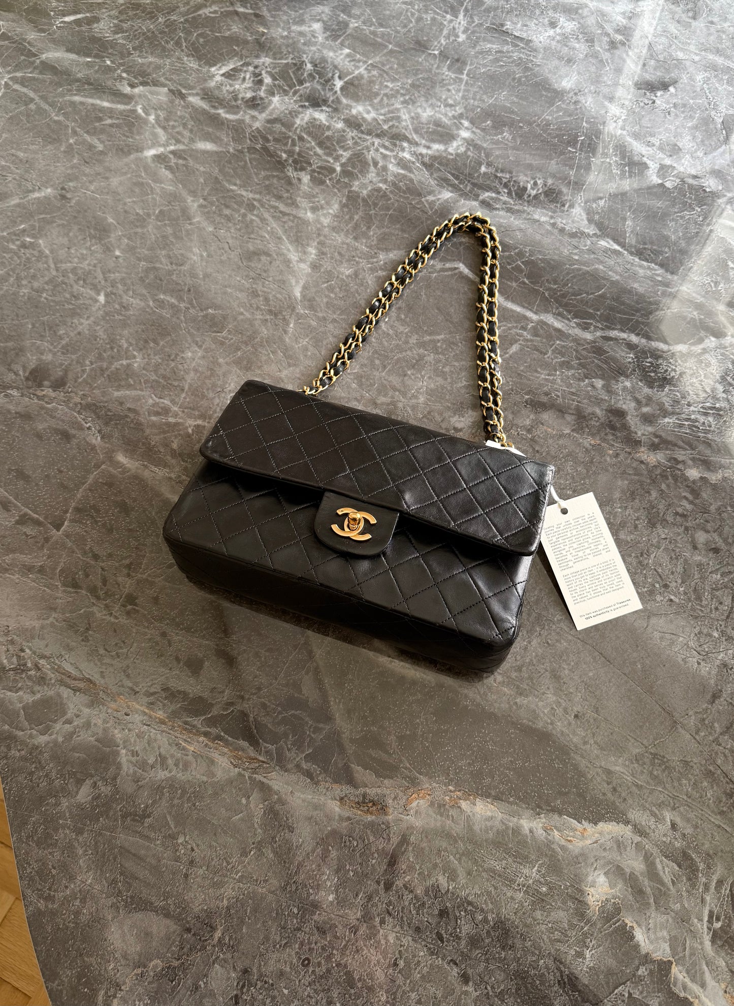 CHANEL CLASSIC DOUBLE FLAP BAG MEDIUM BLACK 24K GOLD HW