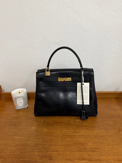 HERMES KELLY 28 BOX CALF BLACK 1959 O stamp