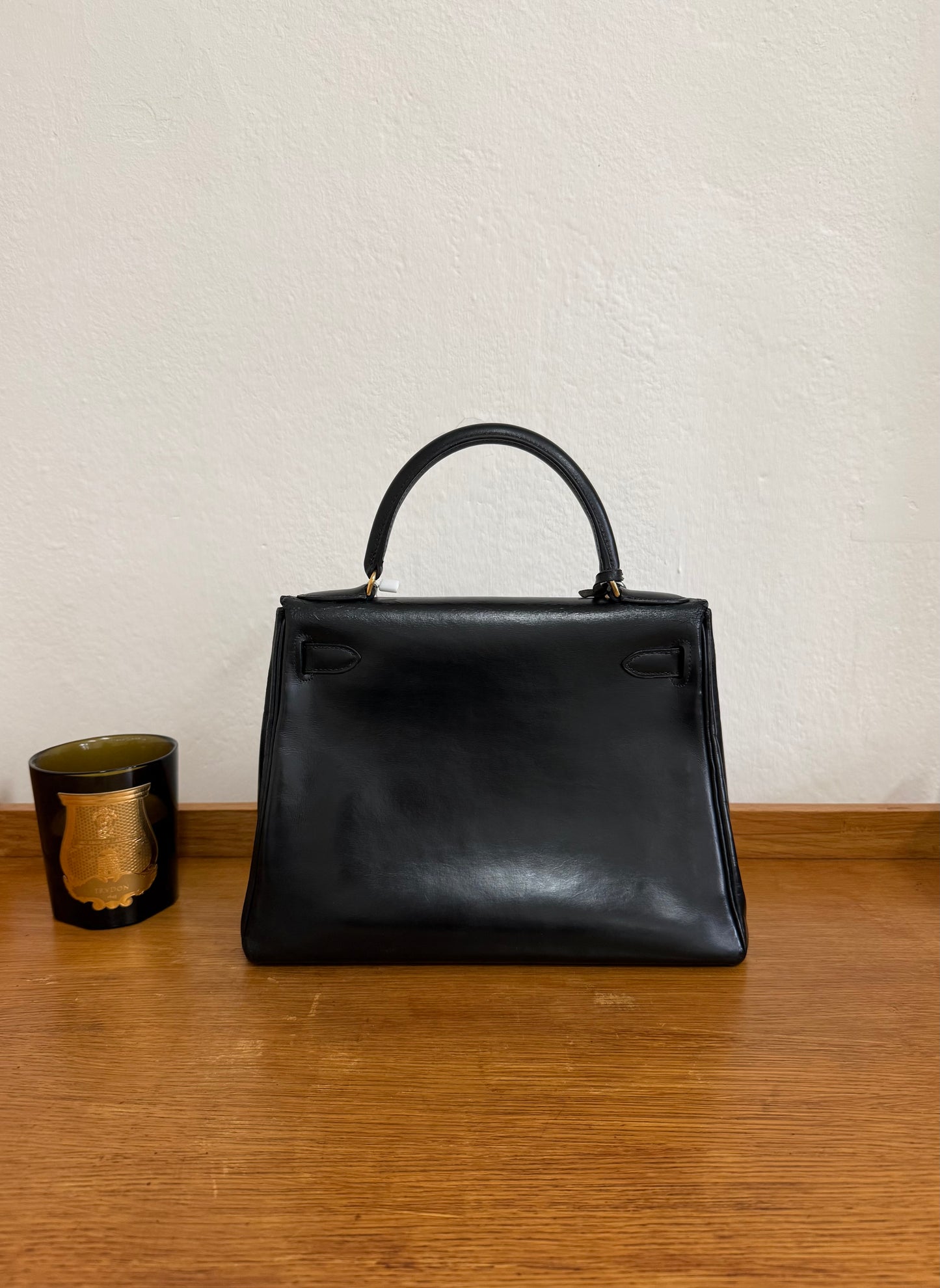 HERMES KELLY 28 BOX CALF BLACK 1965 U stamp