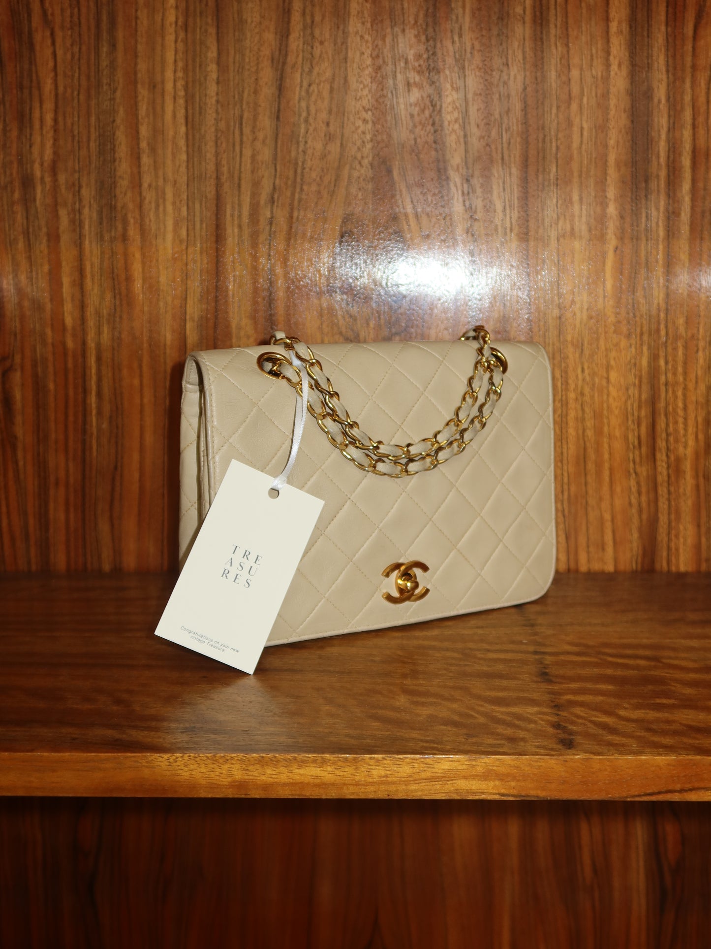 CHANEL FULL FLAP TWIST LOCK 24k GOLD BEIGE