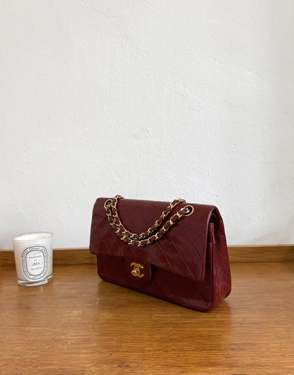 CHANEL CLASSIC DOUBLE FLAP BAG MEDIUM 24K GOLD BORDO RED