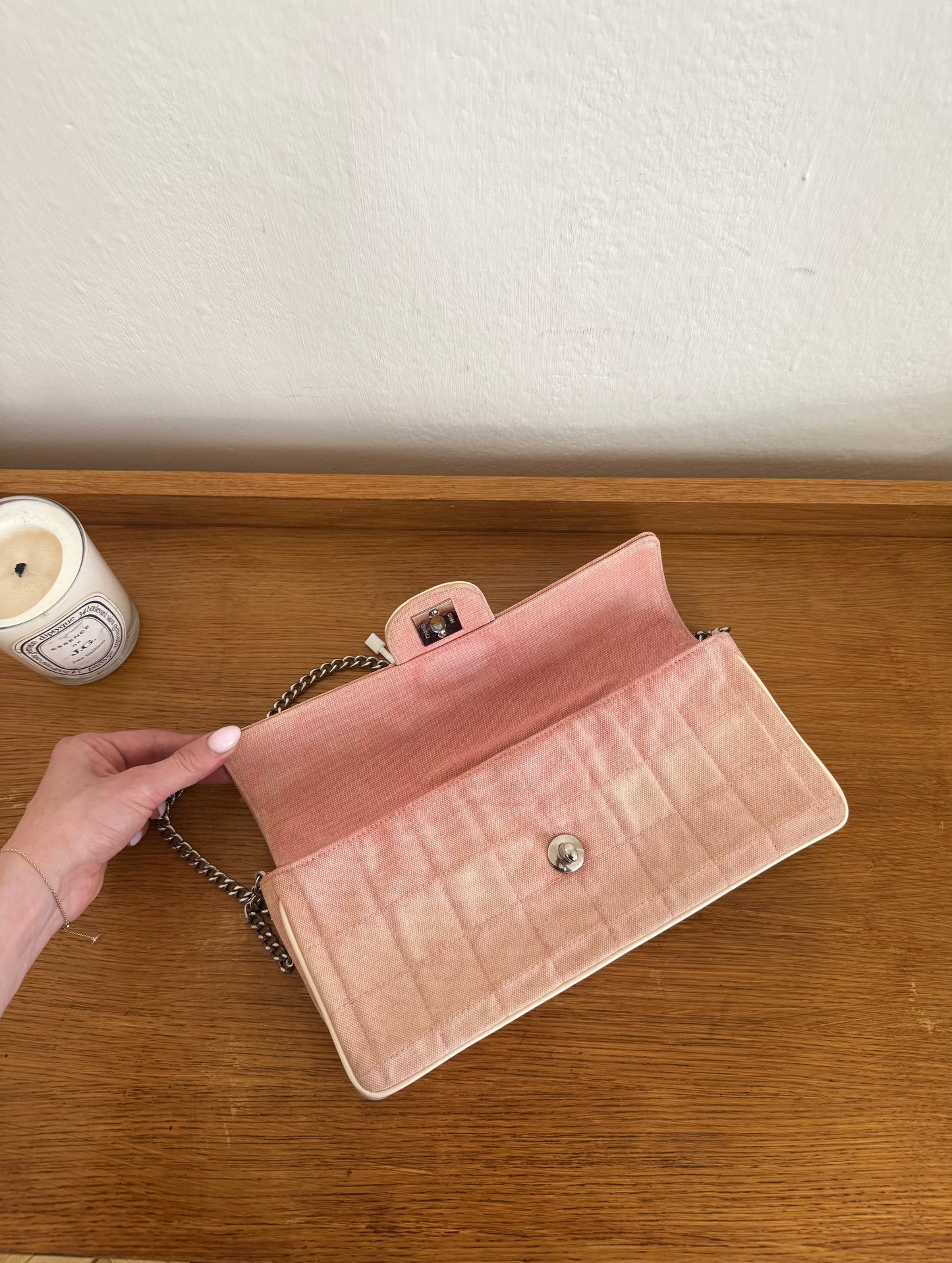 CHANEL EAST WEST CHOCOLATE BAR PINK DENIM