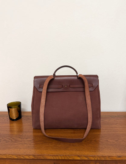 HERMÈS HERBAG HANDBAG BURGUNDY CANVAS & LEATHER