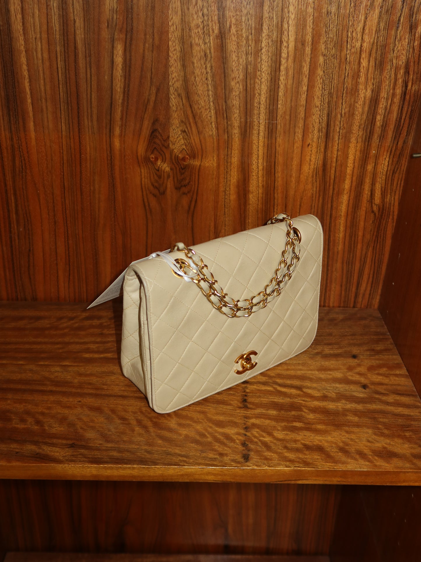 CHANEL FULL FLAP TWIST LOCK 24k GOLD BEIGE