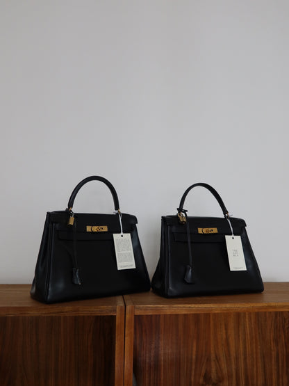 HERMES KELLY 28 BOX CALF BLACK 1965 U stamp