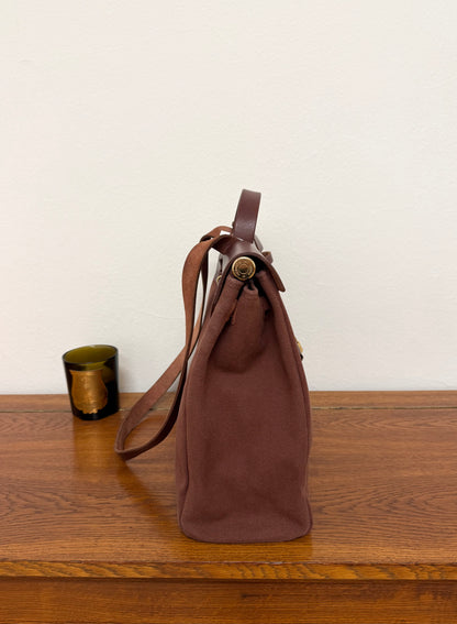 HERMÈS HERBAG HANDBAG BURGUNDY CANVAS & LEATHER