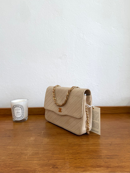 CHANEL SINGLE FLAP DIAGONAL STITCH BEIGE 24k GOLD