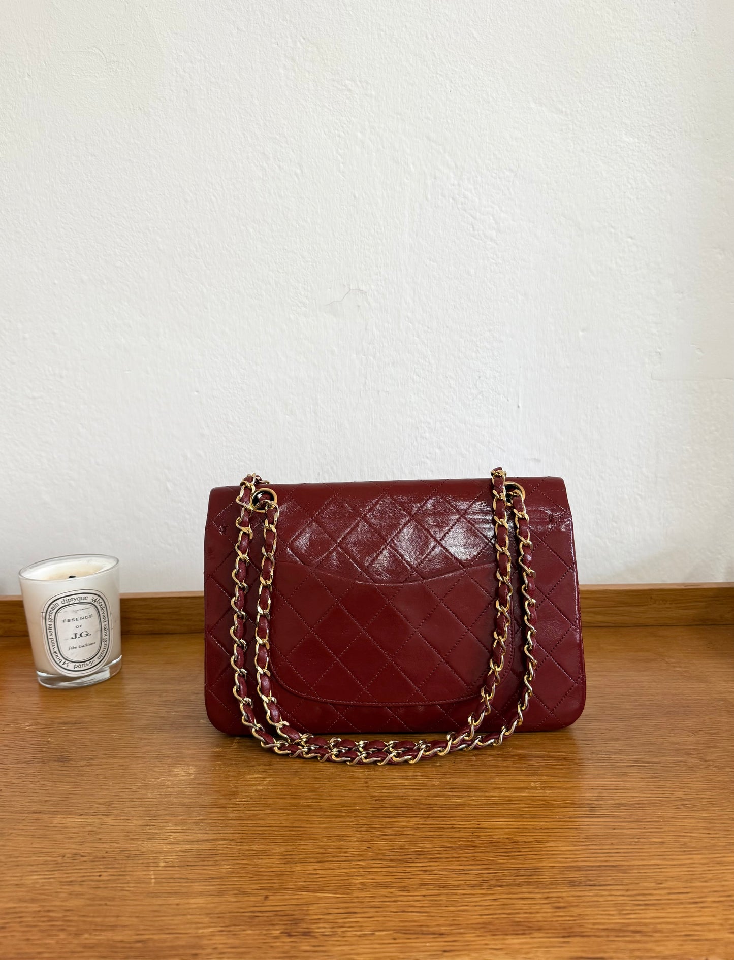 CHANEL CLASSIC DOUBLE FLAP BAG MEDIUM 24K GOLD BORDO RED