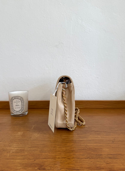 CHANEL SINGLE FLAP DIAGONAL STITCH BEIGE 24k GOLD