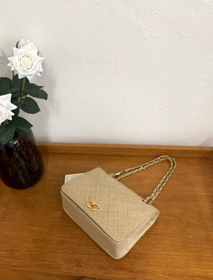 CHANEL FULL FLAP TWIST LOCK 24k GOLD BEIGE
