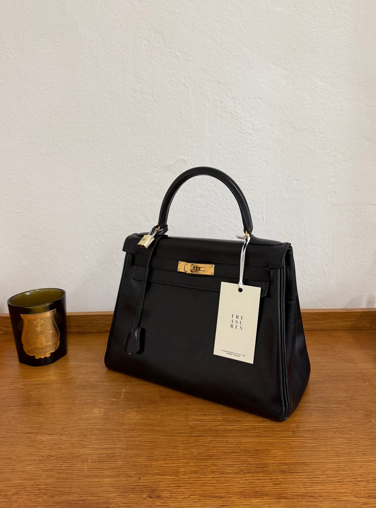 HERMES KELLY 28 BOX CALF BLACK 1965 U stamp