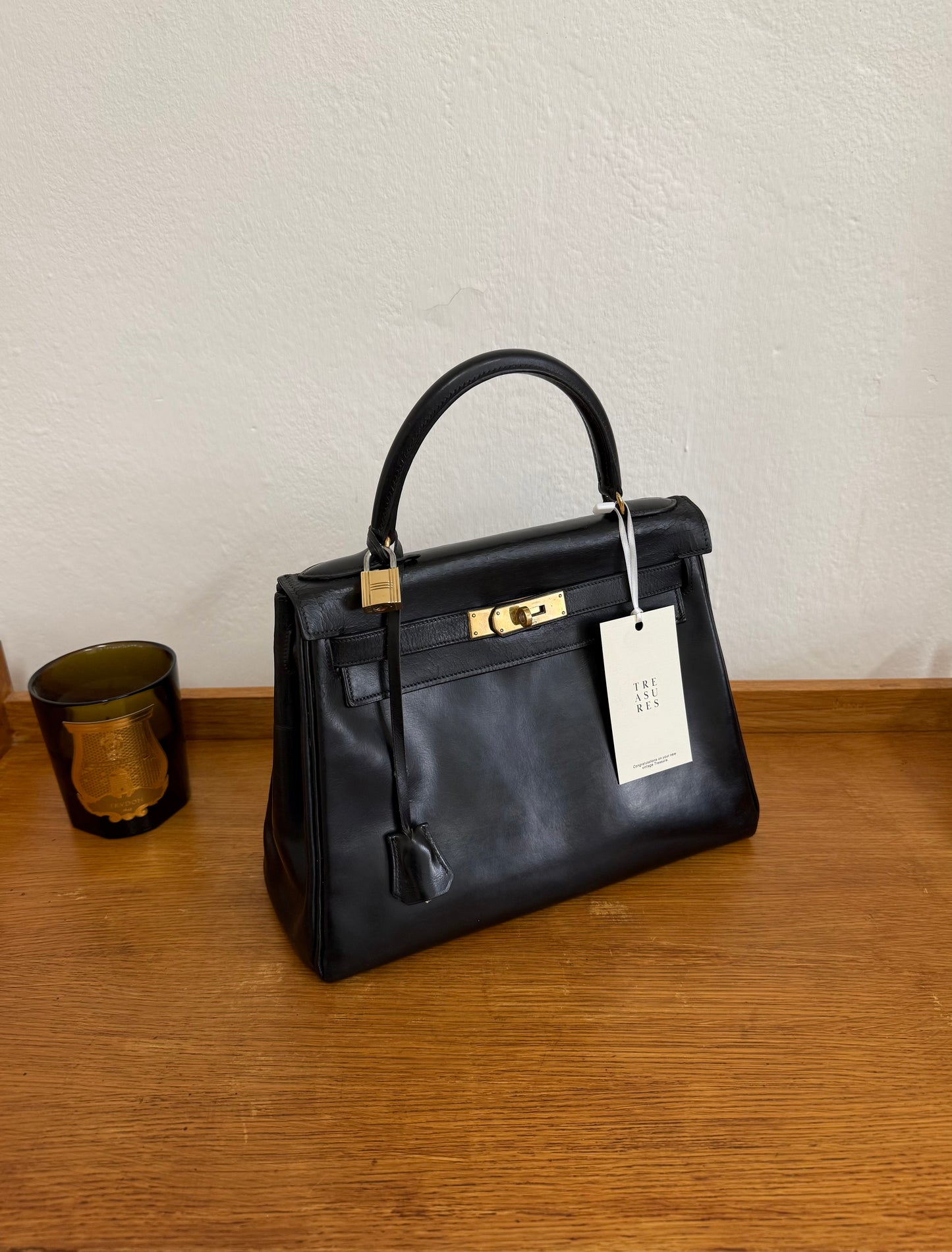 HERMES KELLY 28 BOX CALF BLACK 1965 U stamp