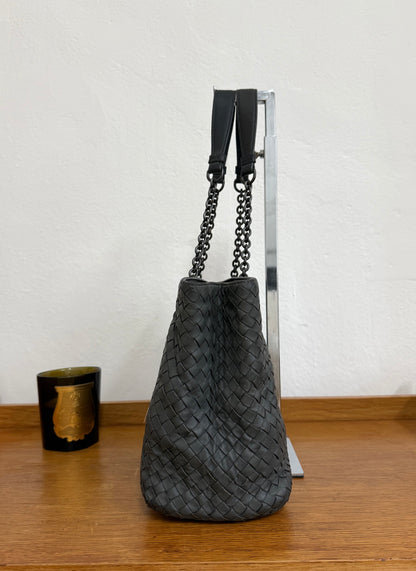 BOTTEGA VENETA INTRECCIATO SHOULDER BAG GREY