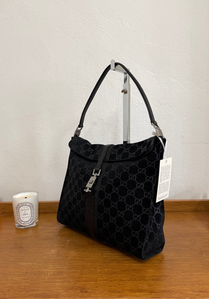 GUCCI JACKIE GG MONOGRAM SUEDE SHOULDER BAG BLACK TOM FORD