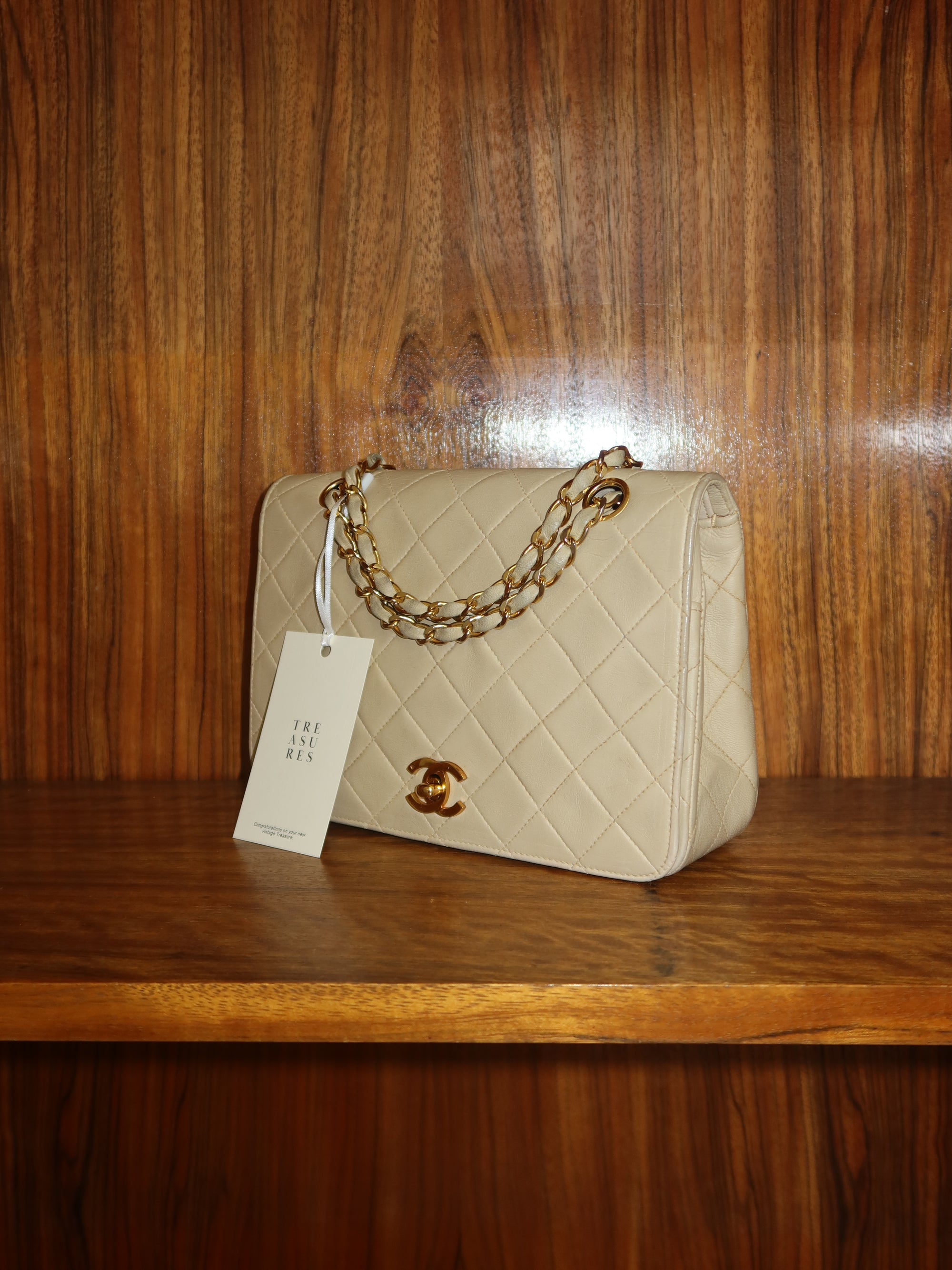 CHANEL FULL FLAP TWIST LOCK 24k GOLD BEIGE